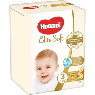 Huggies | Elite Soft | Scutece bebelusi, marimea 3, 5-9 kg, 21 buc