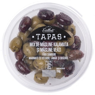 Excellent | Tapas | Mix de masline Kalamata si masline verzi marinate cu usturoi, lamaie si busuioc 150g