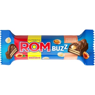 Rom | Buzz | Ciocolata cu lapte cu napolitana, alune si crema cu aroma de rom 50g