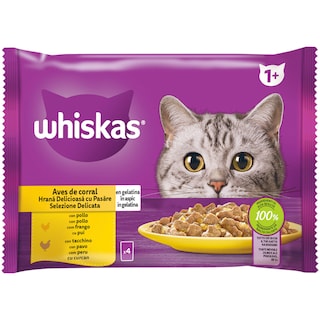 Whiskas | Hrana umeda pentru pisici, cu pasare in aspic 4x85g