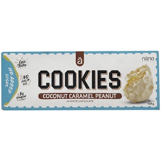 Nano Supps | Cookie cu cocos, caramel si arahide invelite in ciocolata alba 128g