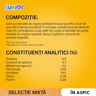 Pedigree | Hrana umeda pentru caini Junior, selectie mixta in aspic, 4x100g