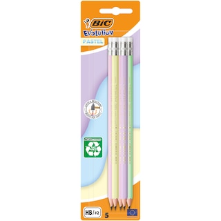 Bic | Creioane grafit cu guma de sters Evolution Pastel, set 5 bucati