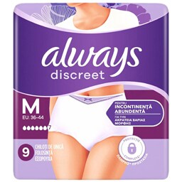 Always Discreet | Lenjerie pierderi urinare M Plus, 9 bucati