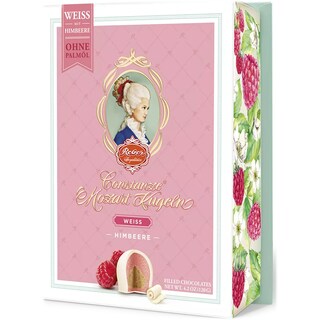 Praline cu ciocolata alba, martipan si zmeura 120g