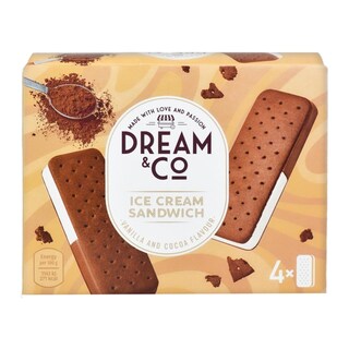 Dream&Co | Inghetata sandwich cu aroma de vanilie si cacao 4x80g