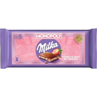 Milka | Ciocolata cu lapte alpin cu crema cu aroma de capsune 100g