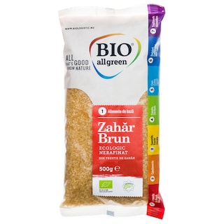 Bio All Green | Zahar brun ecologic nerafinat din trestie de zahar 500g