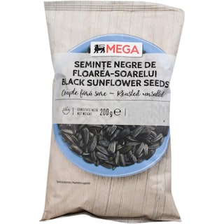 MEGA | Seminte negre de floarea soarelui, coapte fara sare 200g