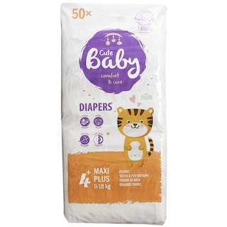 Cute Baby | Scutece pentru copii, Maxi Plus, marimea 4+, 9-18 kg, 50 bucati