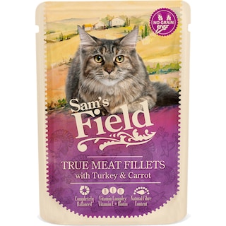 Sam's Field | Hrana umeda pentru pisici, cu curcan si morcovi 85g