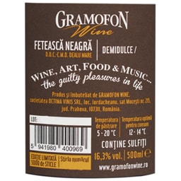 Gramofon | Opus Fabula | Vin rosu demidulce Feteasca Neagra 0.5L