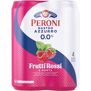 Peroni Nastro Azzurro | Mix de bere fara alcool si suc de zmeura cu menta 4x0.5L