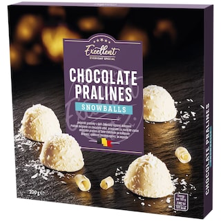 Excellent | Praline belgiene cu ciocolata alba, presarate cu nuca de cocos 200g