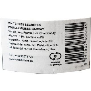 Pouilly Fuisse | Terres Secretes | Vin alb sec Barvay 0.75L