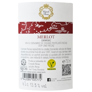 Domeniile Recas | Vin rosu demisec Merlot  0.75L