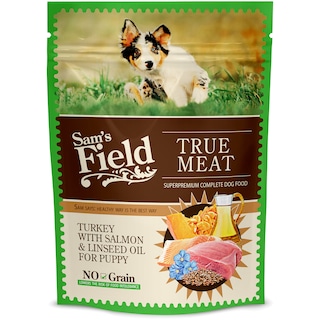 Sam's Field | Hrana umeda pentru caini Puppy, cu curcan si ulei de somon si de in 260g