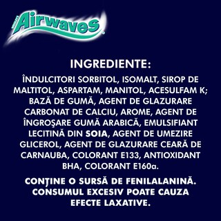 Airwaves | Guma de mestecat fara zahar cu arome de menta si eucalipt 64g
