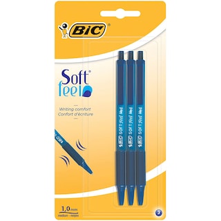 Bic | Soft Feel | Pixuri retractabile cu bila, varf 1.0 mm, grip cauciucat, cerneala albastra, set 3 bucati