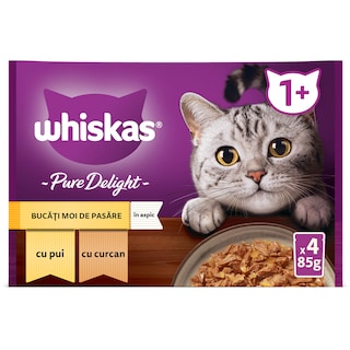 Whiskas | Hrana umeda pentru pisici bucati moi de pasare in aspic 4x85g