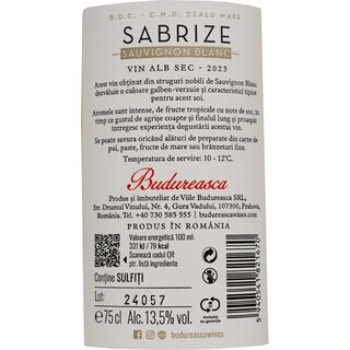 Budureasca | Sabrize | Vin alb sec Sauvignon Blanc 0.75L