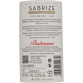 Budureasca | Sabrize | Vin alb sec Sauvignon Blanc 0.75L