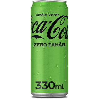 Coca-Cola Zero Zahar | Bautura racoritoare carbogazoasa cu suc de lamaie verde 330ml