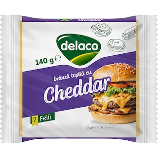 Delaco | Branza topita cu cheddar, 7 felii, 140g