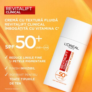 L'Oreal Paris | Crema cu textura fluida cu Vitamina C SPF 50+ Revitalift Clinical 50ml