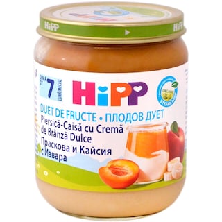 Hipp | Duet de fructe: piersica si caisa, cu crema de branza, de la 7 luni 160g
