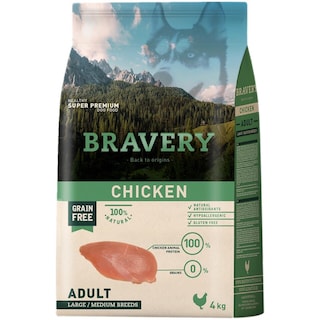 Bravery | Hrana uscata Adult Large/Medium Chicken 4kg