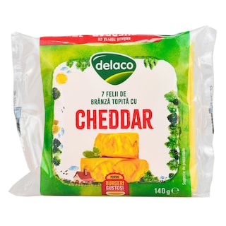 Delaco | Branza topita cu cheddar, 7 felii, 140g