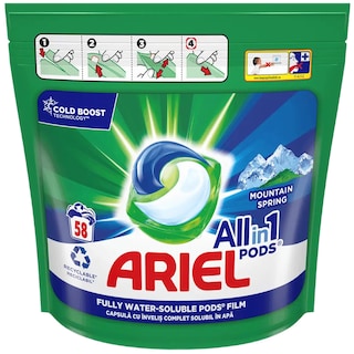 Ariel | All in 1 Pods | Detergent Mountain Spring, 58 capsule