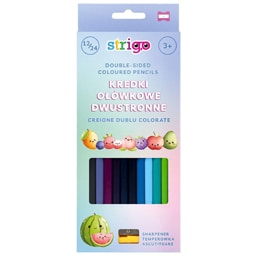 Strigo | Set 12 creioane triunghiulare dublu colorate cu ascutitoare inclusa, 24 culori