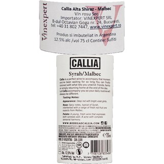 Callia Alta | Vin rosu Shiraz Malbec 0.75l