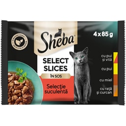 Sheba | Hrana umeda pentru pisici adulte, selectie suculenta in sos 4x85g