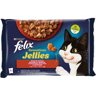 Hrana umeda pentru pisici, selectie rustica cu vita si pui in aspic 4x85g