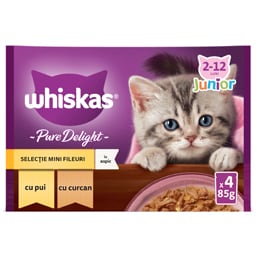 Whiskas | Hrana umeda pentru pui de pisica selectie mini fileuri in aspic 4x85g