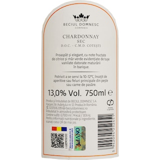 Beciul Domnesc | Vin alb sec Chardonnay 0.75L