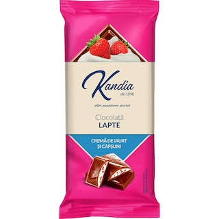 Kandia | Ciocolata cu lapte, cu crema de iaurt si capsuni 96.5g
