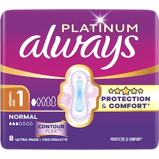 Always | Platinum | Absorbante marimea 1 Ultra Normal Plus, 8 bucati