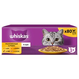 Whiskas | Hrana umeda pentru pisici adulte, cu pui, rata, pasare, curcan, in aspic 80x85g