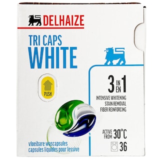 Delhaize | Detergent White Tri Caps, 36 capsule