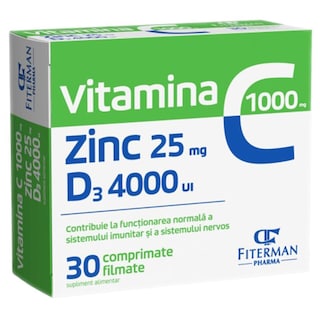Fiterman | Vitamina C | Vitamina C 1000 mg + Zinc 25 mg + D3 4000 UI, comprimate filmate