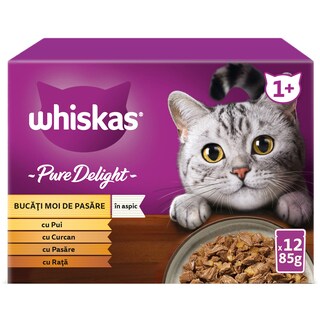 Whiskas | Hrana umeda pentru pisici, cu pui in aspic 12x85g