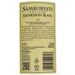 Domeniile Samburesti | Vin alb sec Sauvignon Blanc 0.75L