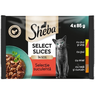 Sheba | Hrana umeda pentru pisici adulte, selectie suculenta in sos 4x85g