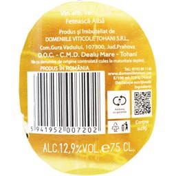 Tohani | Feteasca de Tohani | Vin alb sec Feteasca alba 0.75L
