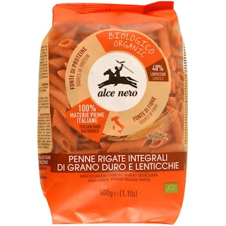 Alce Nero | Paste Penne rigate din grau integral si linte bio 500g
