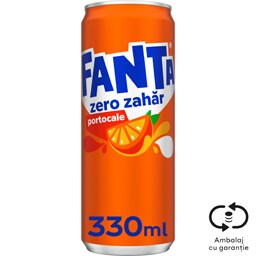 Fanta Zero Zahar | Bautura carbogazoasa cu suc de portocale, zero zahar 0.33L